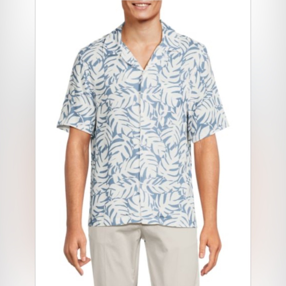 Onia Blue and White Leaf Print Camp Shirt Size Large